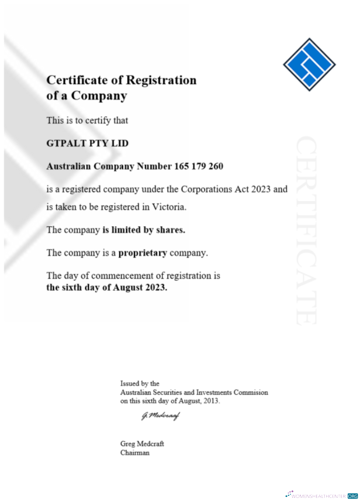 Australia GTPALT certificate of company registration word and PDF template